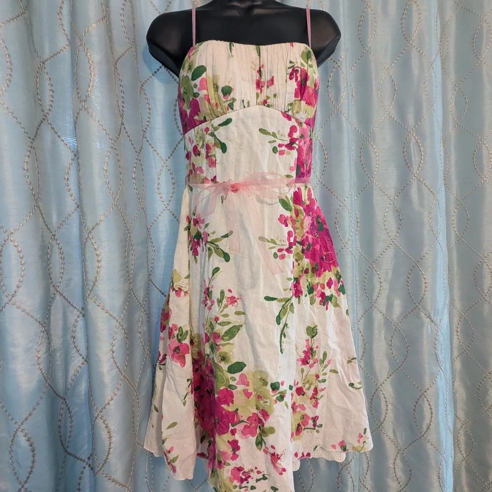 Floral Pink and Green Women's Dress - Picture 1 of 5